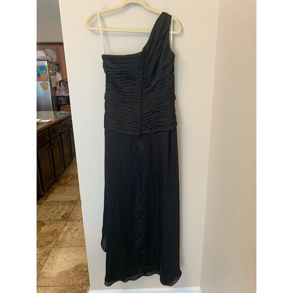 Jade Couture Black Maxi Long One Shoulder Rouched Chiffon Formal Dress Size 8 - Picture 2 of 11